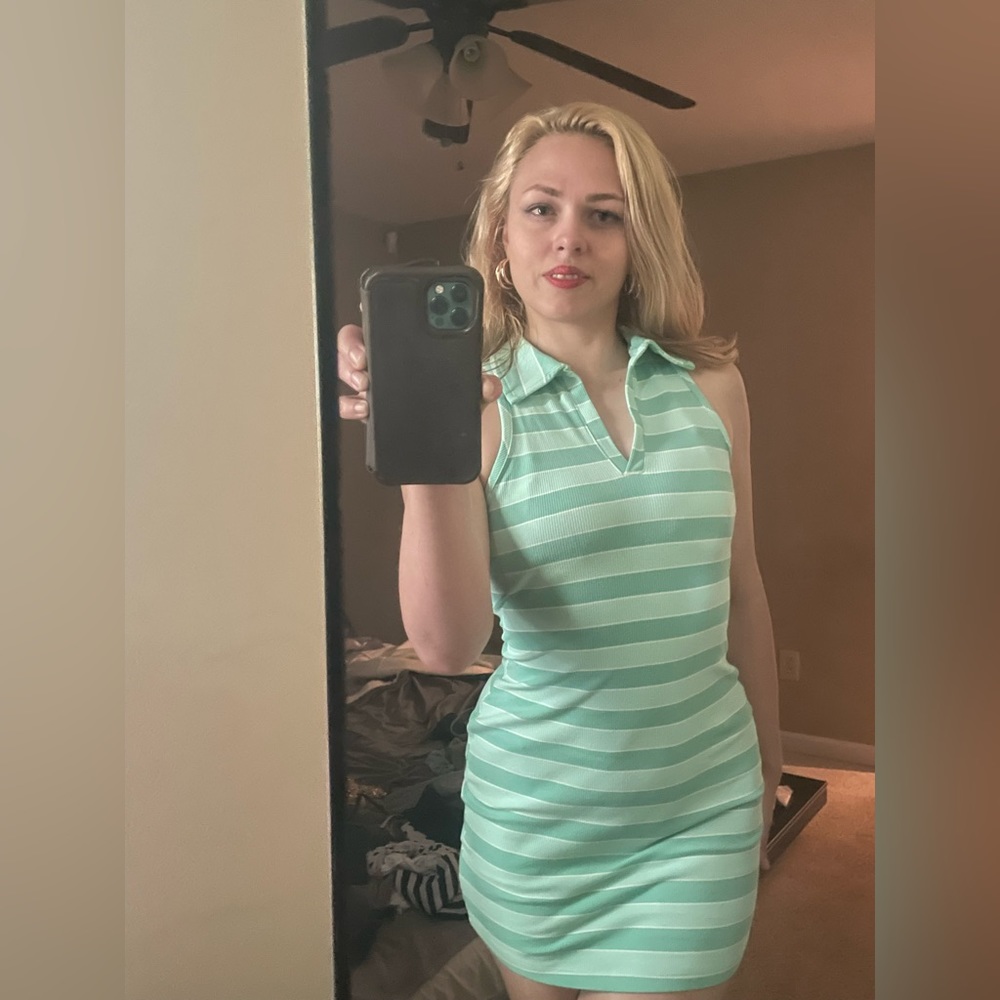 Green striped dress